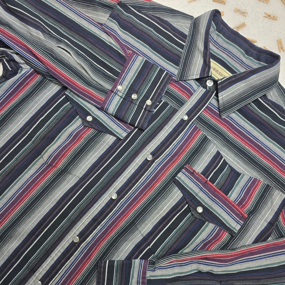 Bit&Bridle Striped Western Shirt Mens L Long Sleeve Button Up‎ Cowboy Rodeo